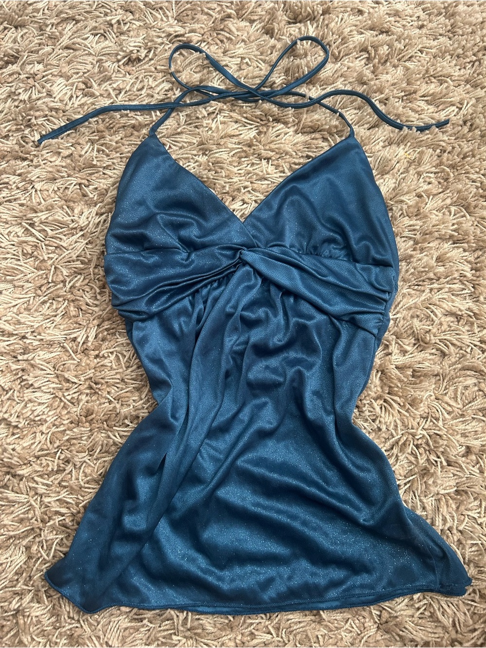 Lipstick Boutique Satin-Look Top in Teal Blue
